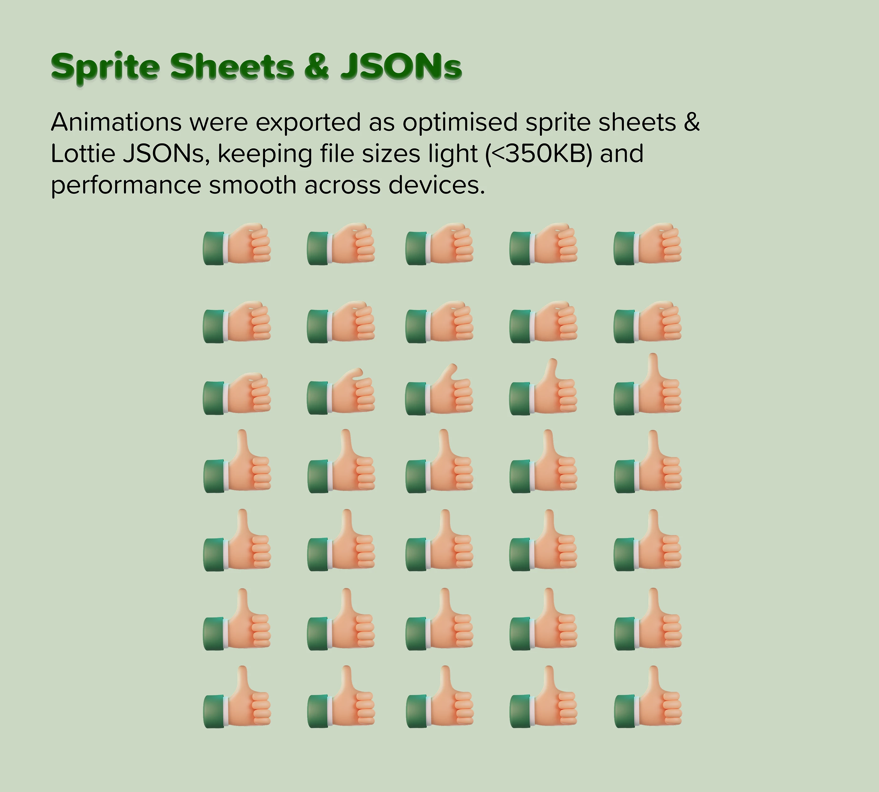 Thumbs-up animation frames exported as an optimised sprite sheet