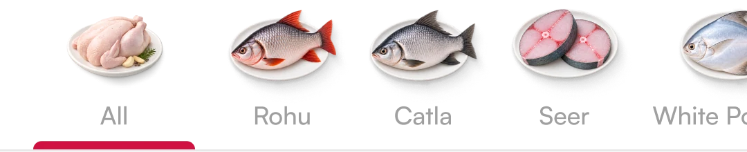Fish query shows a species rail: All, Rohu, Catla and Seer