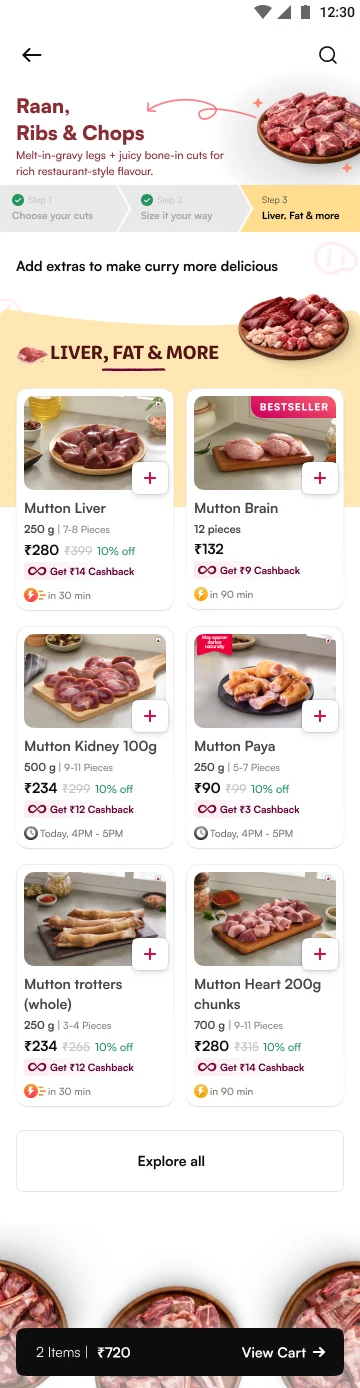 Raan, Ribs and Chops header with Liver, Fat and more highlighted