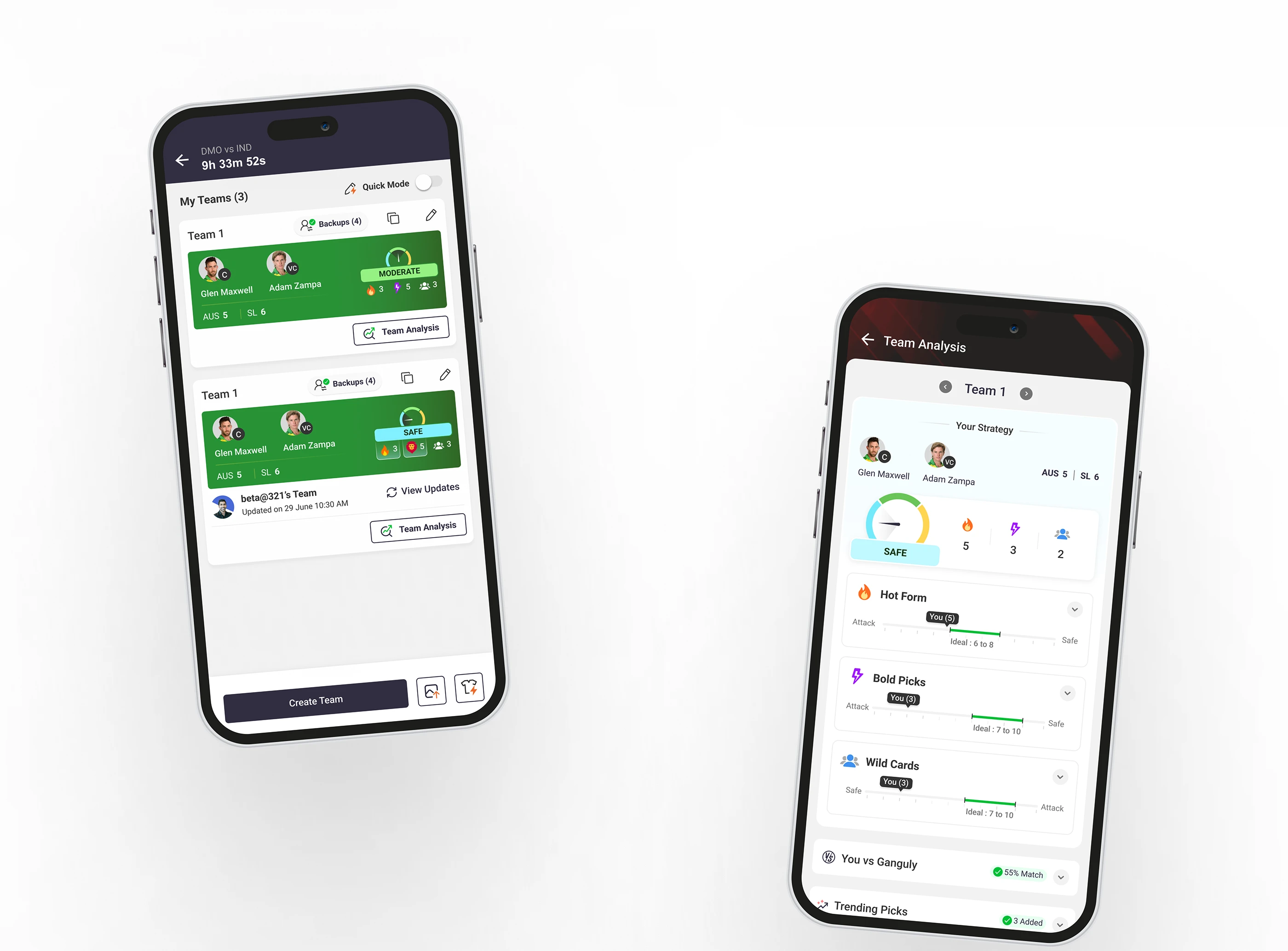 My Teams with strategy labels, backups, editing, quick mode and Team Analysis